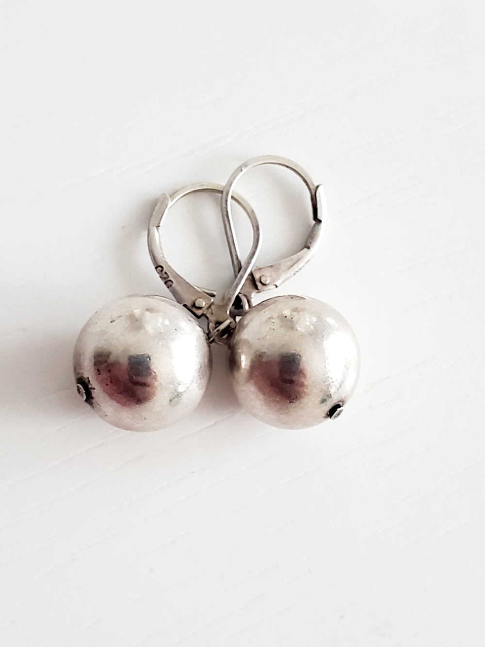 Vintage Sterling Silver 925 Shiny Ball Drop Leverback Earrings